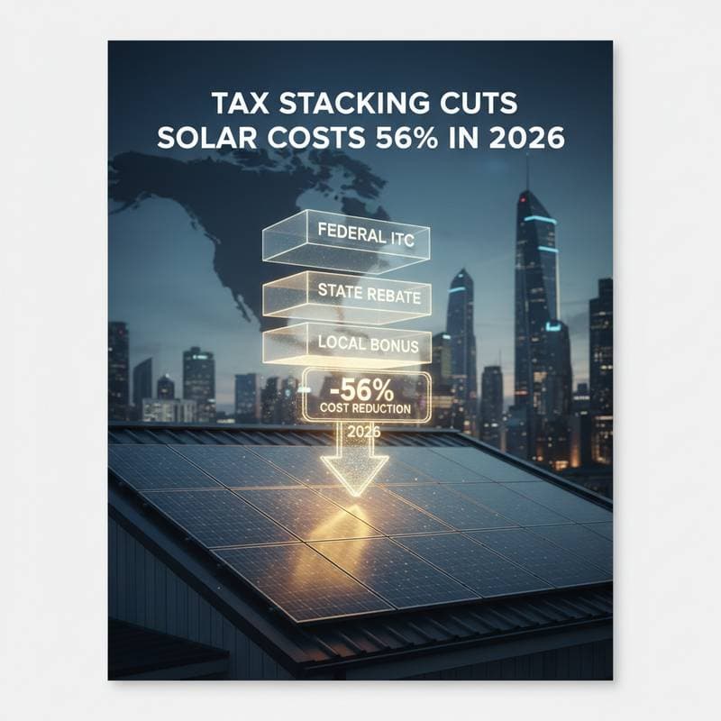 Featured image for Tax Stacking Cuts Solar Costs 56% in 2026